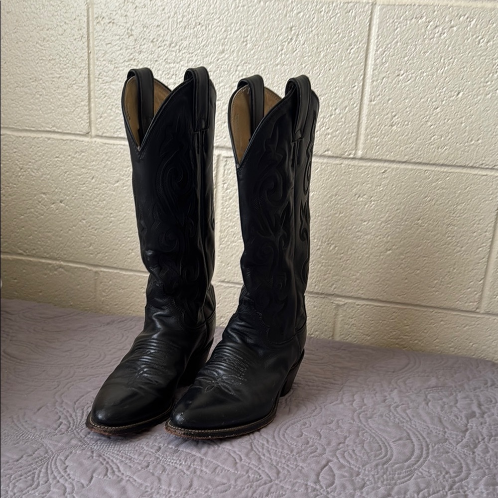 Black Leather Cowboy Boots